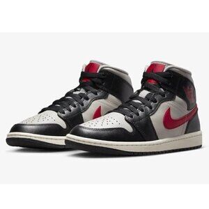 Air Jordan 1 Mid Black / Grey / Red Sneakers - 5.5US, BNIB